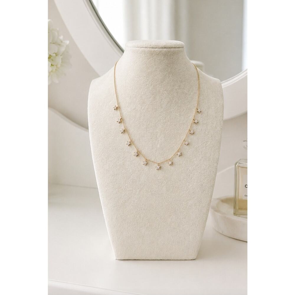Gold Plated CZ Star Necklace New.